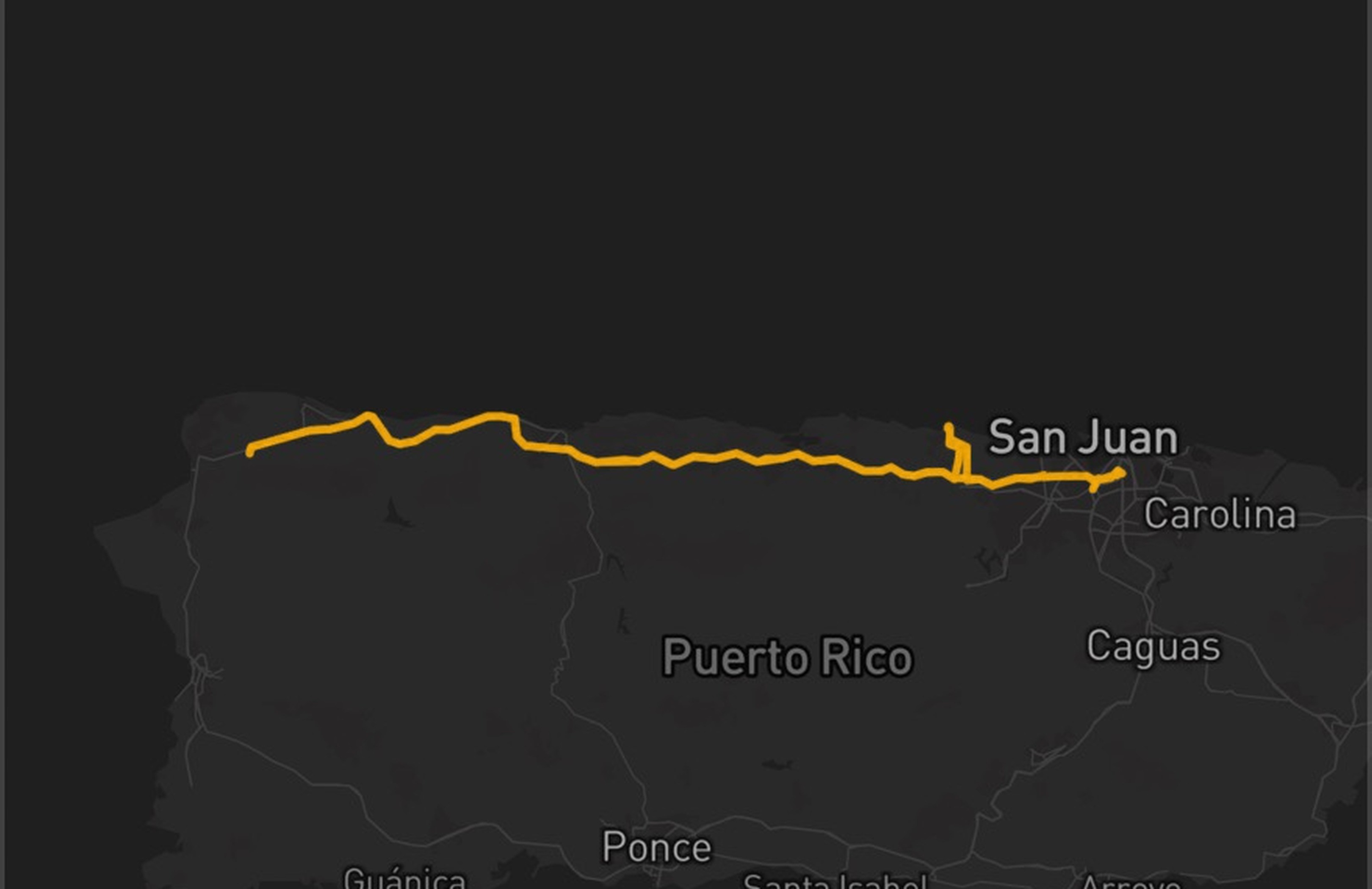 Mapa de la ruta Aguadilla a San Juan en Puerto Rico, registrada por Wattly